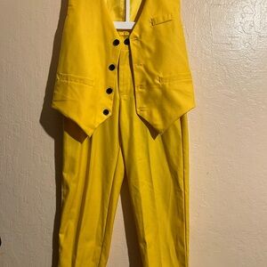 Vibrant Yellow Button-Up Vest And Pants